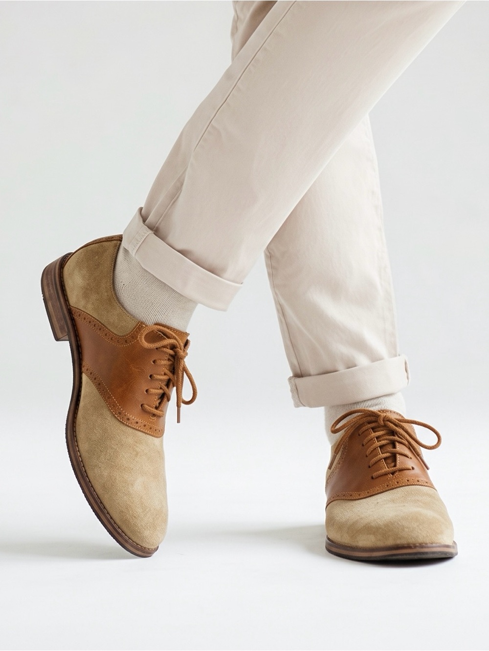 Cole Haan Two-Tone Tan & Brown Suede Leather Derby Shoes